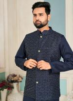 Banglori Silk Blue Wedding Wear Embroidery Work Readymade Kurta Pant With Koti